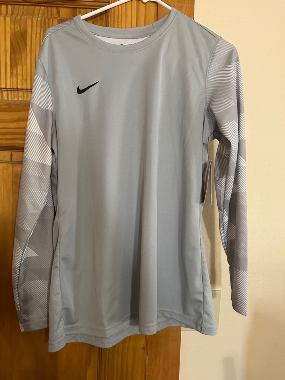 Nike Gray Long-Sleeve Performance Top with Black Swoosh Dri Fit